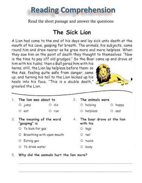 Reading Comprehension Worksheets And Quizzes